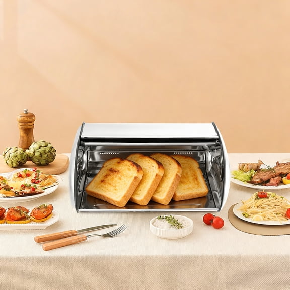 1 PCS Silver Stainless Steel Bread Box, Tabletop Bread Bin, Bread Storage Container, 43.5*27*18cm/17.1*10.6*7in
