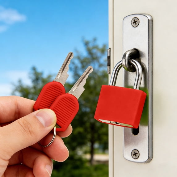 1 PCS Small Padlock with Key, Suitcase Small Locks with Keys, Mini Keyed Padlock, Metal Padlock Luggage Padlocks Plastic-Covered Copper Keyed for Suitcase, Backpack, Boxes, Laptop Bag(Red)