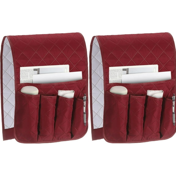 1 PCS Sofa Armrest Organizer Non-Slip Remote Control Holders for Recliner Couch Chair Armchair Caddy with 5 Pockets for Table,Cell Phone,Ipad,Magazines,Books (13x35In, WineRed)