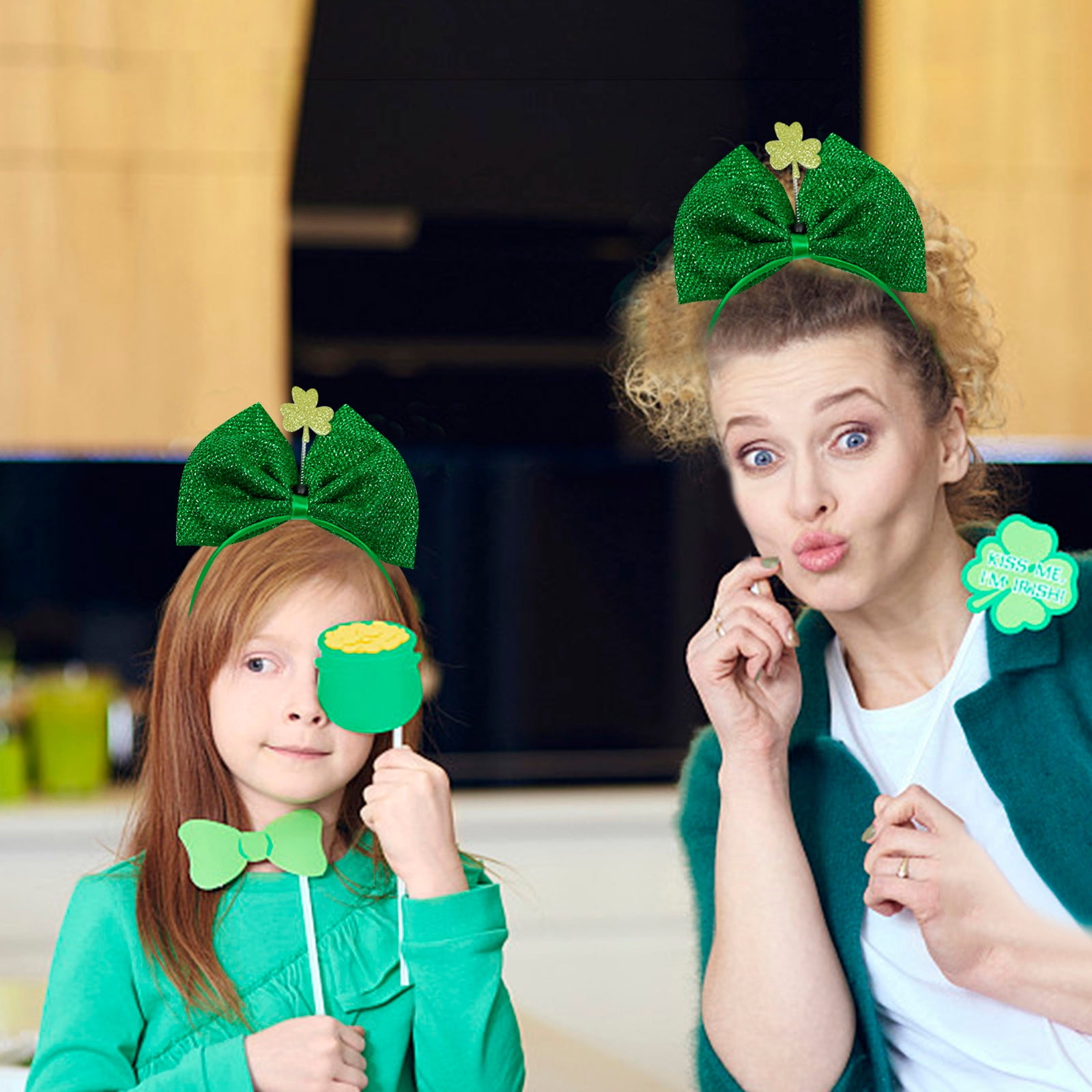 1 PCS St. Patricks Day Green Headband Shamrocks Clovers Head Boppers Leprechaun Top Hat 1PCS