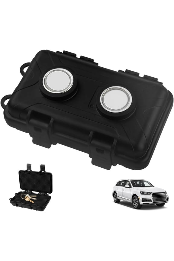 1 PCS Under Car Magnetic Keychain, Hidden Replacement Key Box, Waterproof Car Key Hidden Box, Strong Double Magnets, Black
