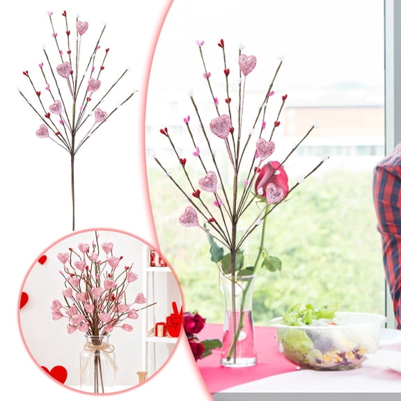 1 PCS Valentine’s Day Decorative Picks Berry Flower Stems, Artificial Stems with Hearts Berries - Romantic Vase Filler for Anniversary, Wedding, Party Decor, Valentine’s Day & Mother’s Day Gifts