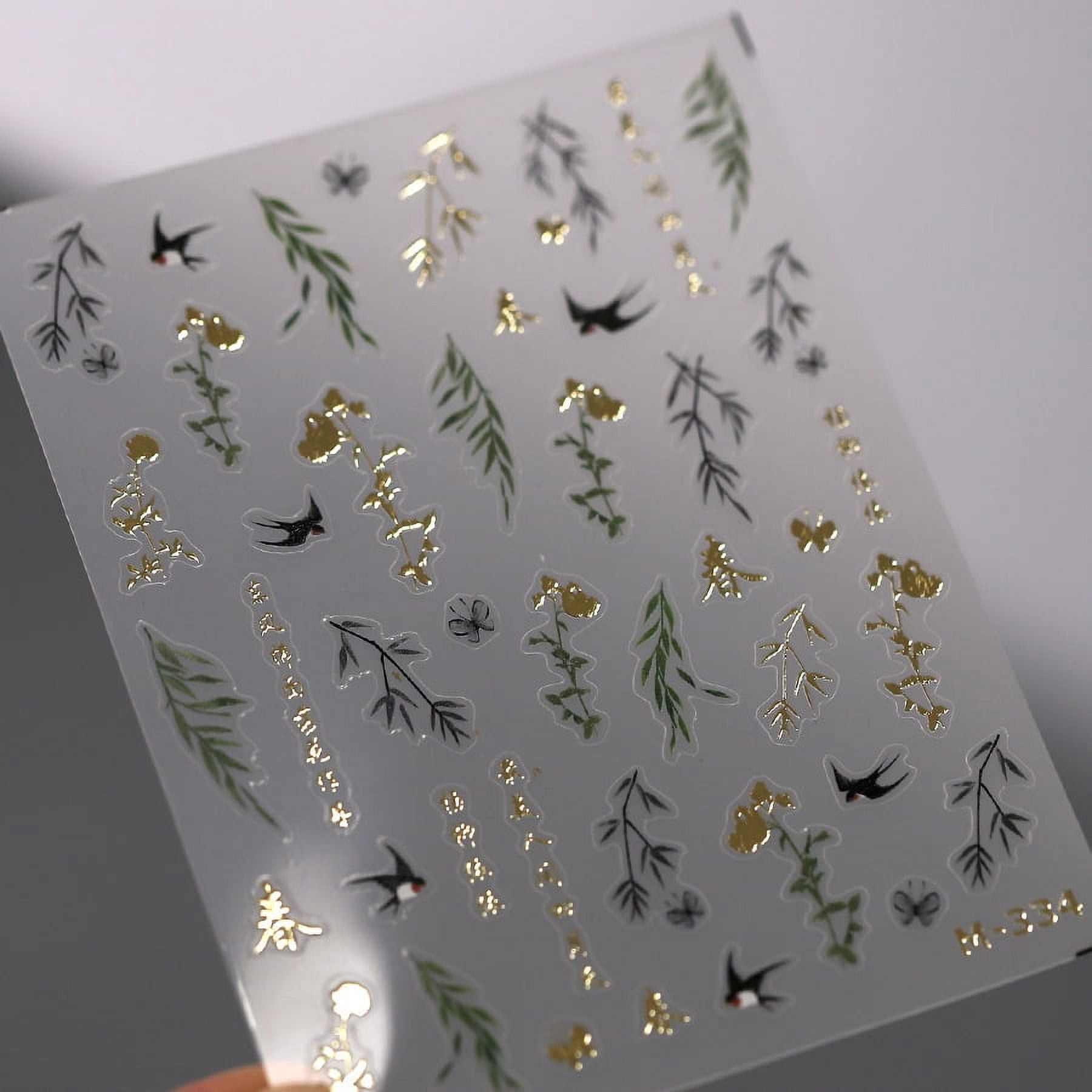 1 PCS Vintage Gold Floral High Quality 5D Embossed Nail Art Decals Nail Art Engraving Decoration Fashion Slider Nail Stickers