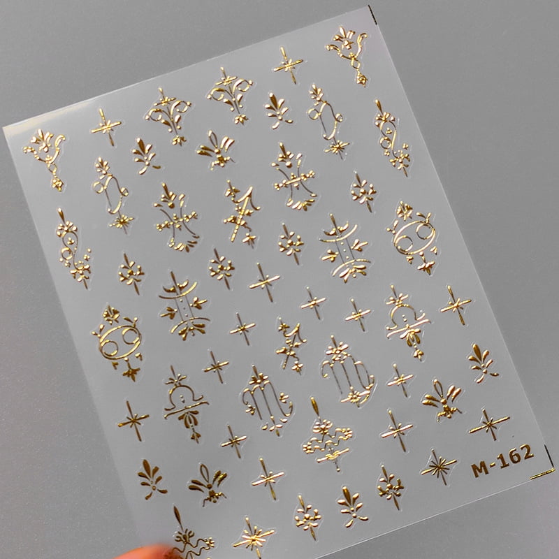 1 PCS Vintage Gold Floral High Quality 5D Embossed Nail Art Decals Nail Art Engraving Decoration Fashion Slider Nail Stickers