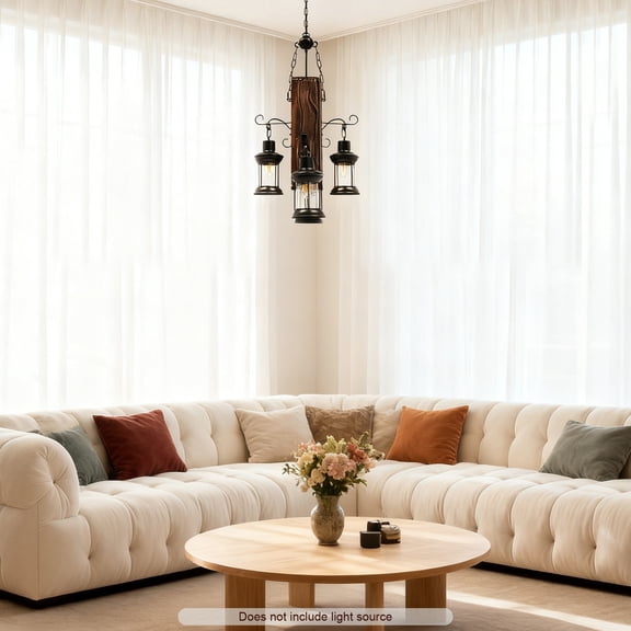 1 PCS Vintage Wooden Chandelier, Chandelier Light, Ceiling-mounted Light, Ceiling Mount, Voltage: 220-240V, Max. Single Bulb Power: 40W