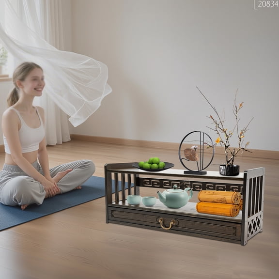 1 PCS Walnut Color Meditation Storage Table, Altar Table with Drawer, Desktop Organizer, Max. Load Capacity: 25kg/55lbs(For Reference)