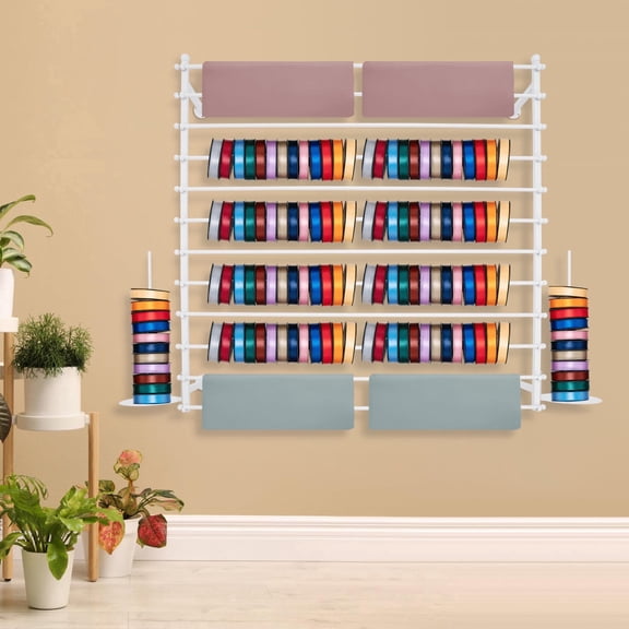 1 PCS White 120*20*120cm/47.24*7.87*47.24in Wall-Mounted Display Rack, Wrapping Paper Ribbon Holder, Organizer for Flower Shop Sewing Tool Thread Scarf Tie
