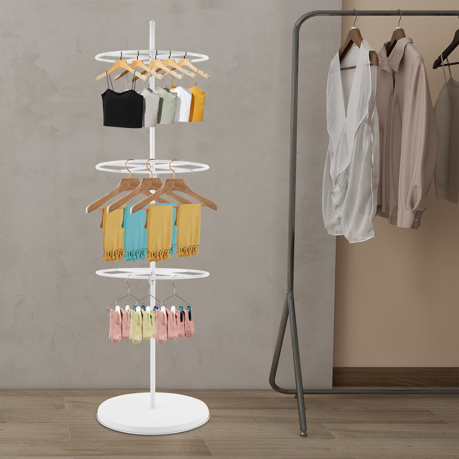 1 PCS White 3 Tiers Rotatable Round Dispaly Rack, Round Clothing Rack ...