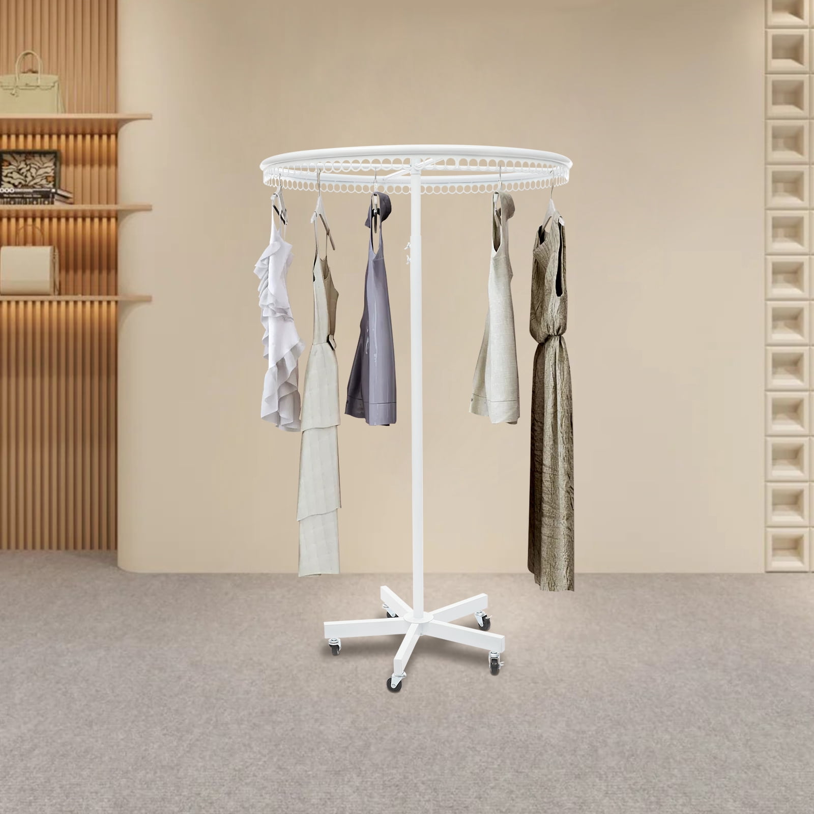 1 PCS White 30kg/66lbs Load Capacity Rotatable Round Clothes Rack ...