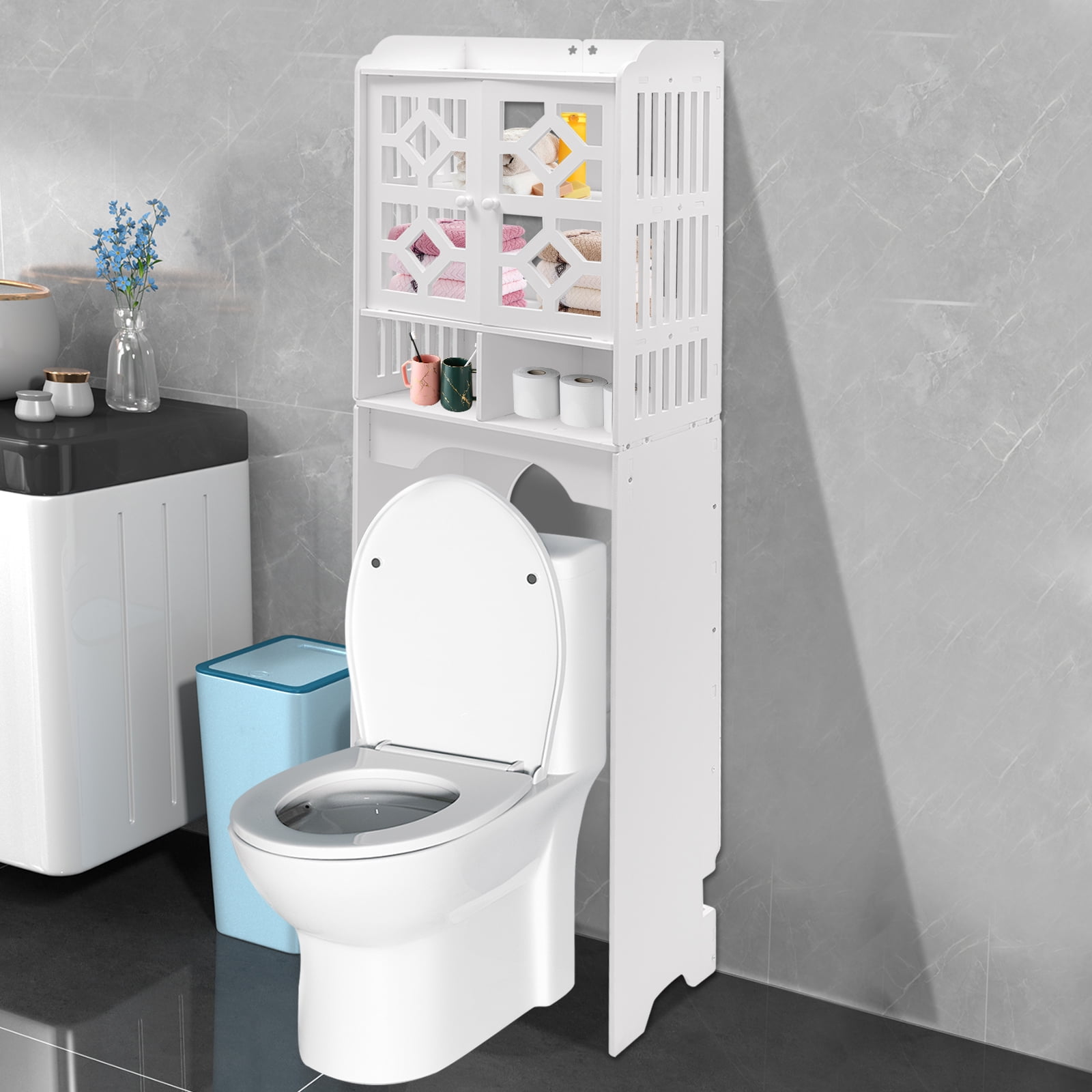 1 PCS White 4 Tier Toilet Cabinet, Over The Toilet Storage Cabinet, Bathroom Organizer, Each Tier Load-bearing Capacity: 3-5kg/6.61-11.02lbs