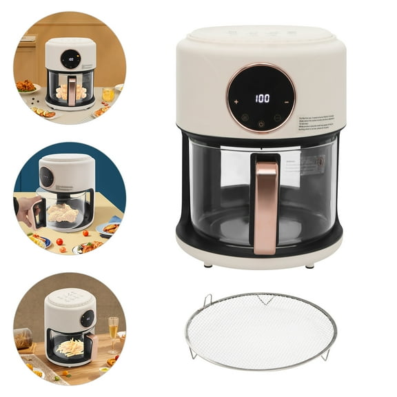 1 PCS White Airy Fryer, Glass Air Fryer, 360 Viewable Airy Fryer, Voltage: 110V, Power: 1200W, 25*32cm/9.84*12.6in