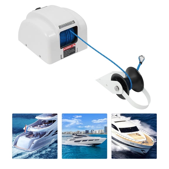 1 PCS White Boat Electric Anchor Winch, 45LBS Electric Anchor Winch, Boat Anchor Wench with Remote Control