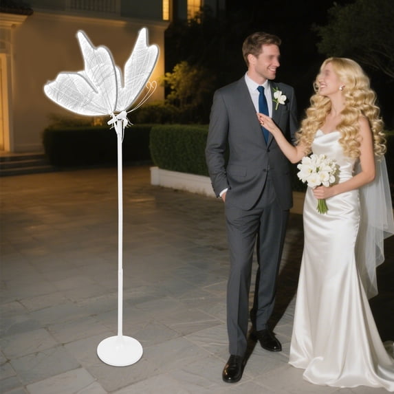 1 PCS White Butterfly Floor Lamp, LED Ambient Light, Wedding Decoration Light, 60*146-178cm/23.6*57.5-70.1in
