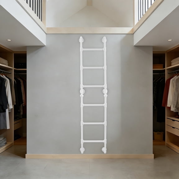 1 PCS White Heavy-Duty Wall-Mounted Stairs, 6-Rung Wall Mounted Step Ladder, Basement Window Well Egress& Emergency Escape Ladder, Weight Capacity: 150kg/330.69 lbs