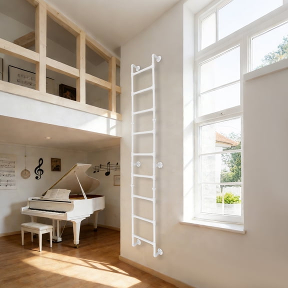 1 PCS White Heavy-Duty Wall-Mounted Stairs, 9-Rung Wall Mounted Step Ladder, Basement Window Well Egress& Emergency Escape Ladder