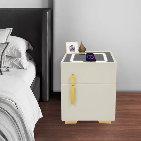 1 PCS White Phone Charging Bedside Cabinet, Bedside Table, Bedside Cabinet with Safe, Combination Lock, 40*40*50cm/16*16*20in, suitable for offices, homes, and other places