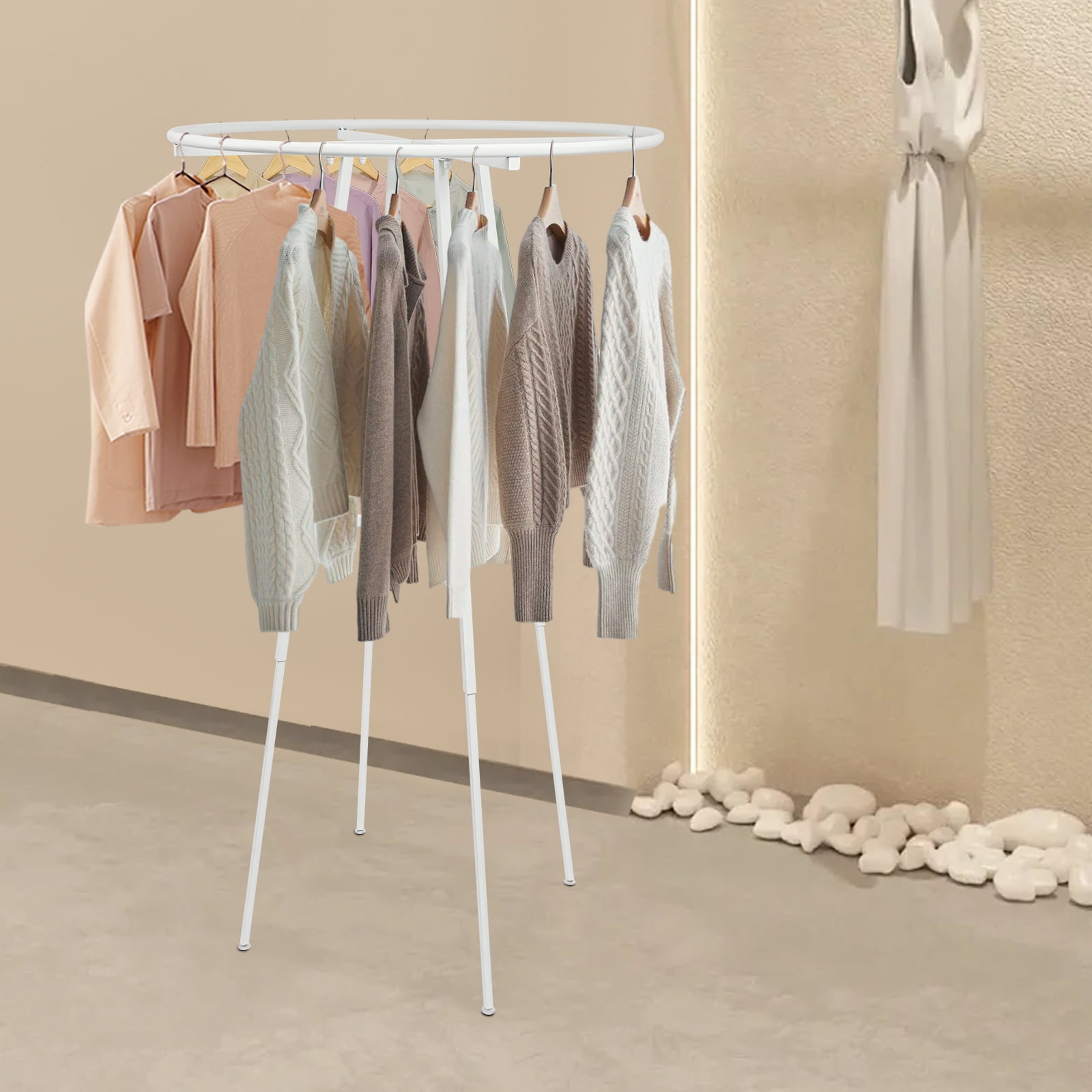 Round Clothes Rack Foldable 1 PCS White Round Clothes Display Rack, Round Clothing Rack, Floor ...