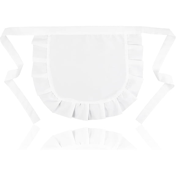 1 PCS White Short Ruffle Apron Cosplay Waist Apron White Short Kitchen Cooking Waitress Maid Aprons Retro Kitchen Cleaning Ruffles Half Aprons for Home Party Costume Accessories (14.96" 11.8