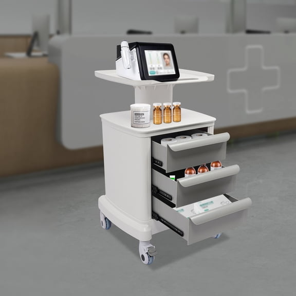 1 PCS White Utility Cart, Mobile Storage Cart, Commercial Hospital Office Lab Cart, suitable for doctors, nurses, pet groomers, nail technicians