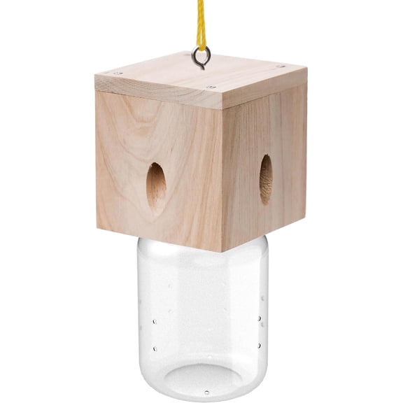 1 PCS Wood Carpenter Bee Trap for Outside - Best Bee Trap - Cube Style Nature Hanging Carpenter Bee Traps Plastic Jar Outdoor - Insect Traps