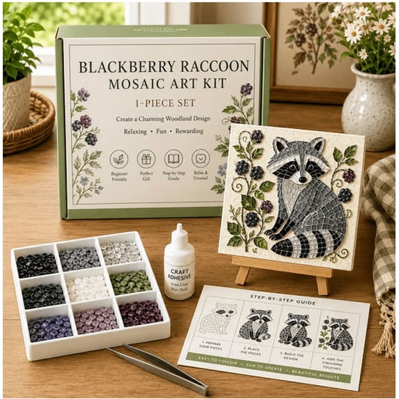 1 PCS Woodland Mosaic Art Diy Kit, 2026 New Beginner Friendly Forest Animal Mosaic Craft Set, Complete Tile Supplies, Handmade Cottagecore Home Decor & Unique Holiday Gift for Nature Lovers(Raccoon)