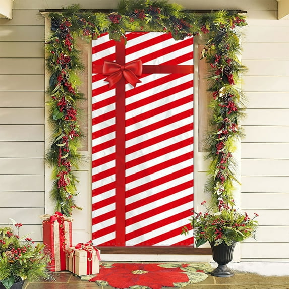 Under $1! PEONAVET Christmas Door Cover Red Gift Box Xmas Door Decorations Xmas Door Banner Backdrop Decorations for Home Indoor Outdoor Winter Holiday Party Decor