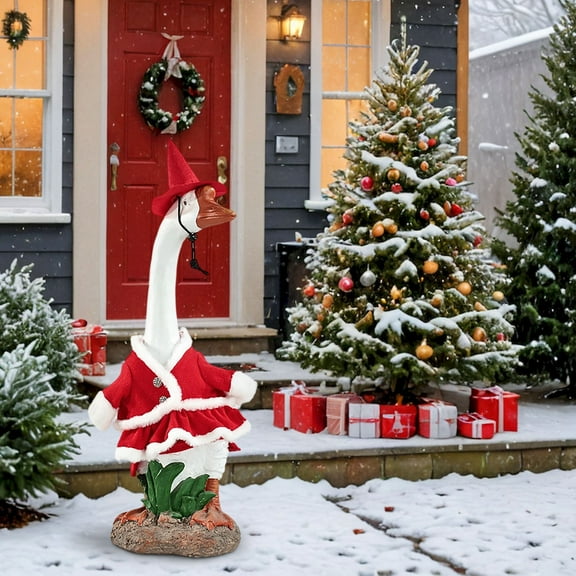 Under $1! PEONAVET Christmas Goose Outfits Red Porch Goose Costume for 23 Inch Lawn Goose Holiday Outfit Goose Clothes for Plastic Goose Halloween Christmas Garden Yard Patio Outdoor Decor