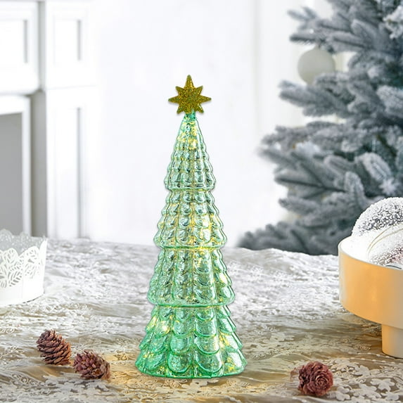 Under $1 PEONAVET Glass Christmas Tree 10.63 Inch Mini Chrsitmas Tree Table Decor Christmas Table Top Centerpieces for Xmas Winter Holiday Dinner Party