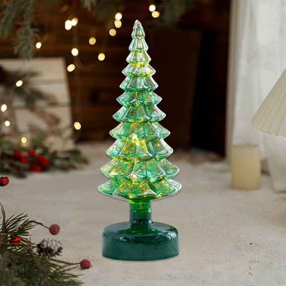 Under $1 PEONAVET Glass Christmas Tree 10.63 Inch Mini Chrsitmas Tree Table Decor Christmas Table Top Centerpieces for Xmas Winter Holiday Dinner Party