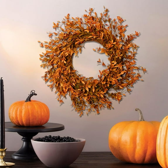 Under $1! PEONAVET Halloween Wreath for Front Door 11.8" Artificial Eucalyptus Fall Wreath for Indoor Outdoor Wall Window Porch Patio Garden Party Decor(Orange)