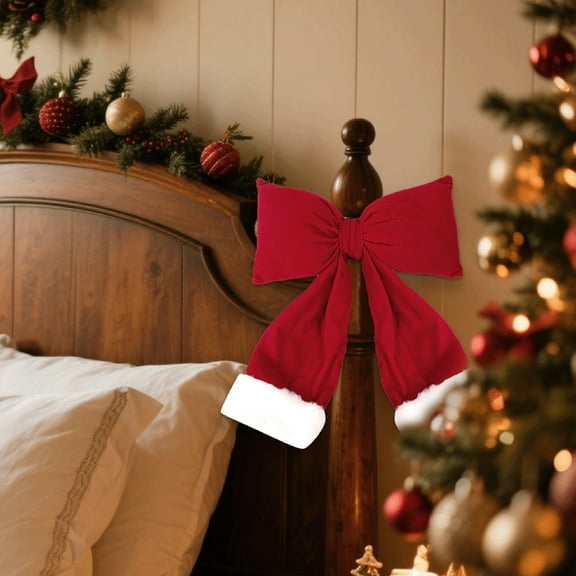 Under $1! PEONAVET Large Christmas Bow for Wreath Red and White Christmas Tree Topper Bow Front Door Wreath Bow Winter Holiday Decor Supplies Ornament