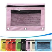 Pencil Pencil Pouch 3 Ring, Clear Window Pencil Case with Zipper, Large Capacity Pencil Bag with 3 Reinforced Grommets Binder Cosmetic Bag for Home Office(Pink)