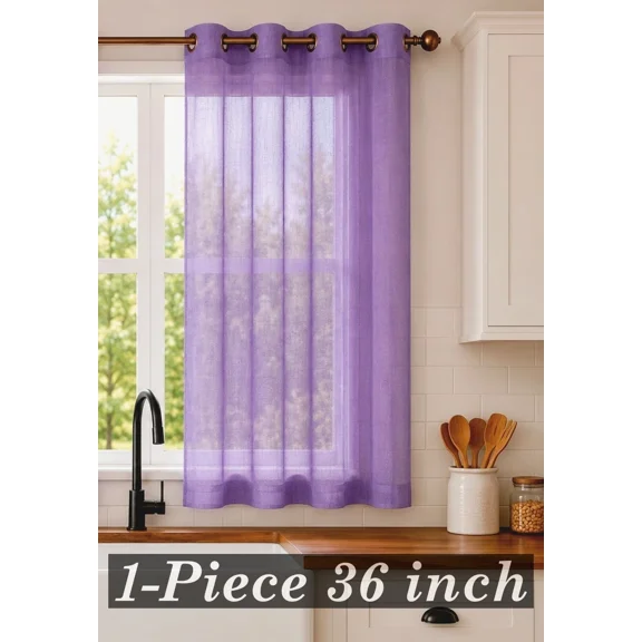 Gorgeous Home Linen Purple Solid Sheer Voile Window Curtain Panel, Bronze Grommets, 52" W x 36" L, 1 Piece