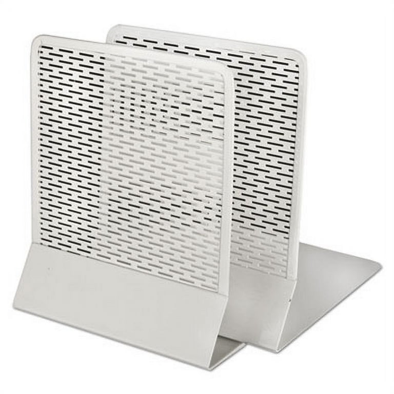 Urban Collection Punched Metal Bookends, Nonskid, 5.5 x 6.5 x 6.5, Perforated Steel, White, 1 Pair Urban Collection Punched Metal Bookends, Nonskid, 5.5 x 6.5 x 6.5, Perforated Steel, White, 1 Pair