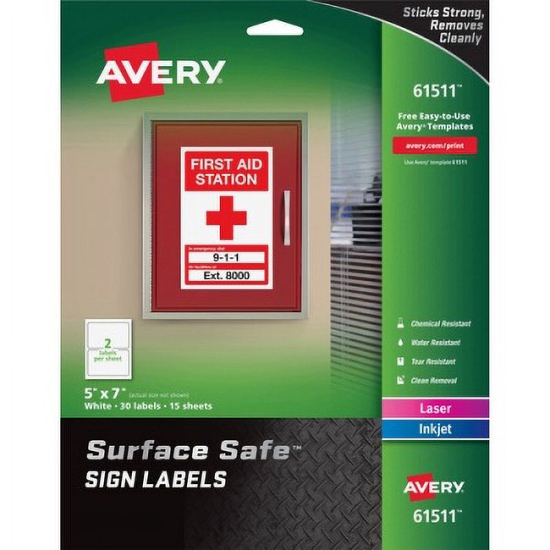 1 PK,Avery 5"x7" Removable Label Safety Signs (61511)