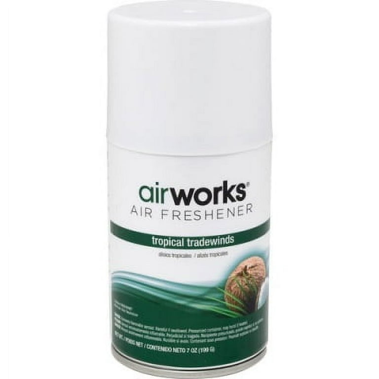 Hospeco AirWorks Metered Aerosol Air Fresheners - Spray - 600 ft - 7 fl oz (0.2 quart) - Tropical Tradewind - 30 Day - 12 / Carton - Wall Mountable Hospeco AirWorks Metered Aerosol Air Fresheners - Spray - 600 ft - 7 fl oz (0.2 quart) - Tropical Tradewind - 30 Day - 12 / Carton - Wall Mountable