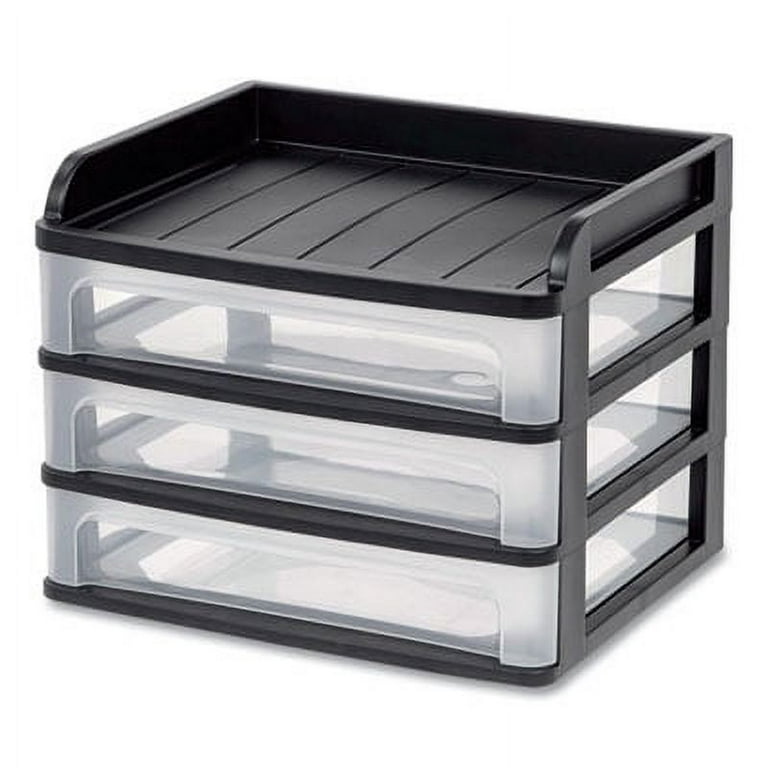 Small Three-Drawer Desktop Storage, 3 Sections, 9.13 x 6.88 x 8.13, Black/Clear Small Three-Drawer Desktop Storage, 3 Sections, 9.13 x 6.88 x 8.13, Black/Clear