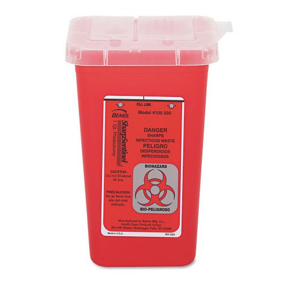 Impact 1-Quart Sharps Container, Plastic, Red, Each