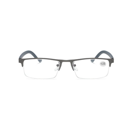 1 PK Men's Blue Light Blocking Reading Glasses - Rectangular Metal Half-Frame - Spring Hinge Readers