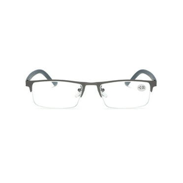 1 PK Men's Blue Light Blocking Reading Glasses - Rectangular Metal Half-Frame - Spring Hinge Readers +0.75
