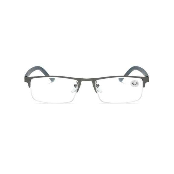 1 PK Men's Blue Light Blocking Reading Glasses - Rectangular Metal Half-Frame - Spring Hinge Readers +0.75