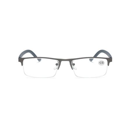 1 PK Men's Blue Light Blocking Reading Glasses - Rectangular Metal Half-Frame - Spring Hinge Readers