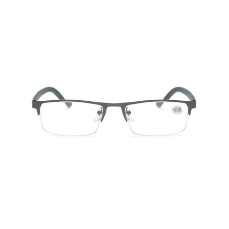 1 PK Men's Blue Light Blocking Reading Glasses - Rectangular Metal Half-Frame - Spring Hinge Readers +2.25