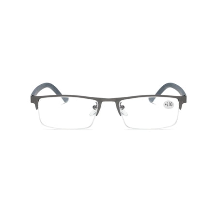 1 PK Men's Blue Light Blocking Reading Glasses - Rectangular Metal Half-Frame - Spring Hinge Readers