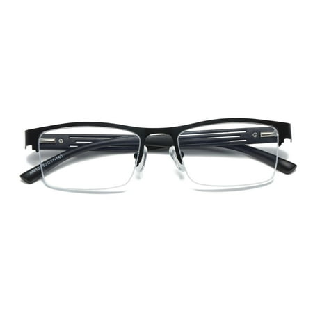 1 PK Mens Reading Glasses Spring Hinge - Square Metal Half-Frame - Blue Light Blocker Readers +3.00