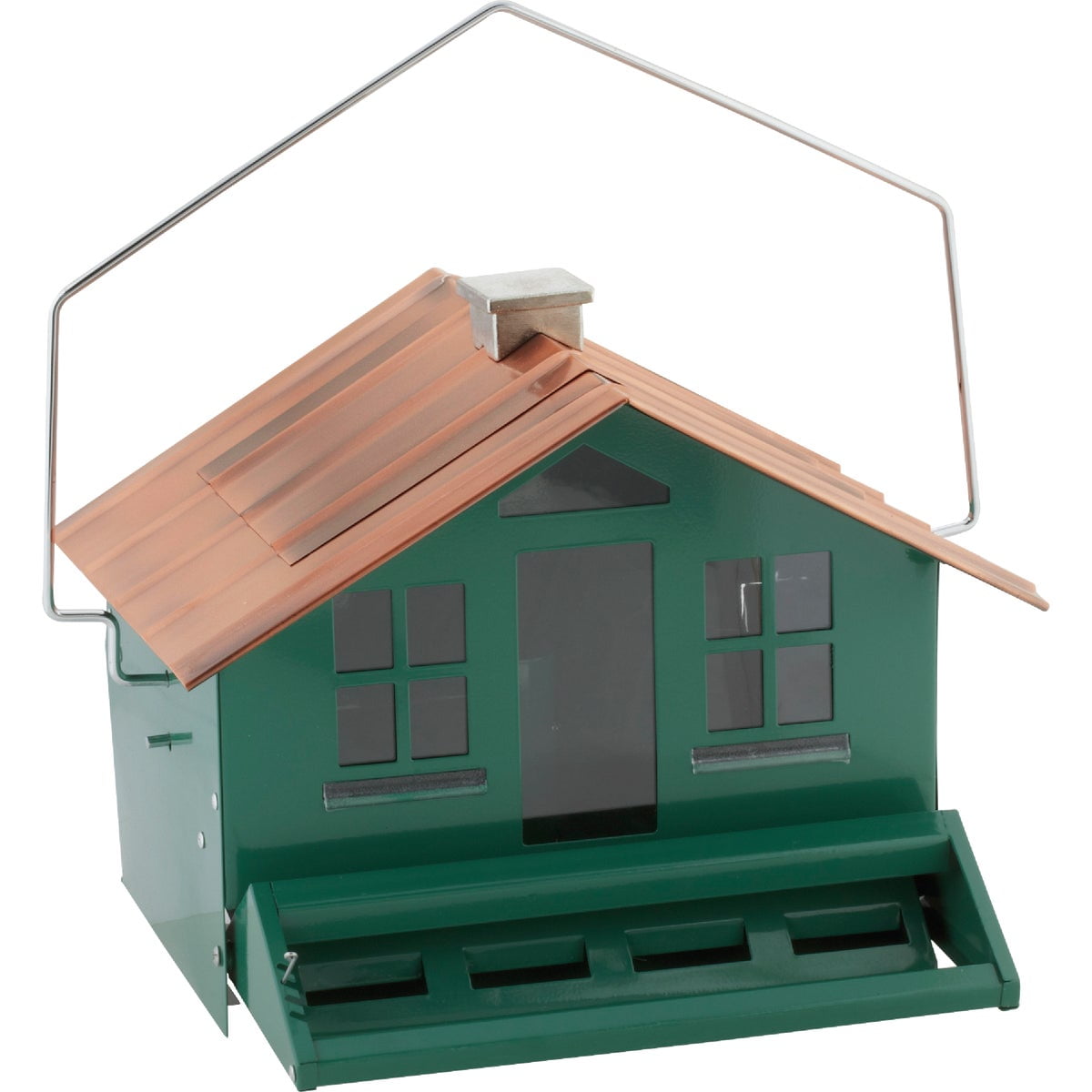 Green Metal Squirrel Resistant Hanging Bird Feeder with Chimney