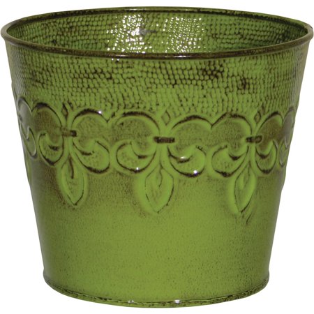 1 PK, Robert Allen MPT01643-Robert Allen Fleur De Lis 10 In. Metal Tansy Green Planter
