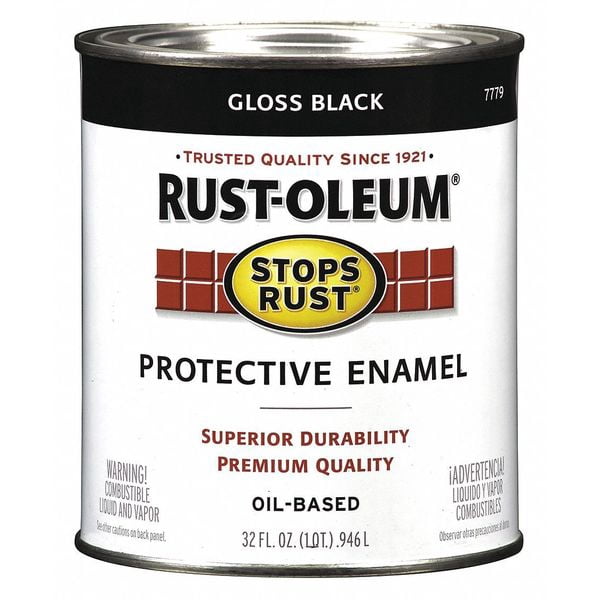 1 PK Rust-Oleum Interior/Exterior Paint, Gloss, Oil Base, Black, 1 qt