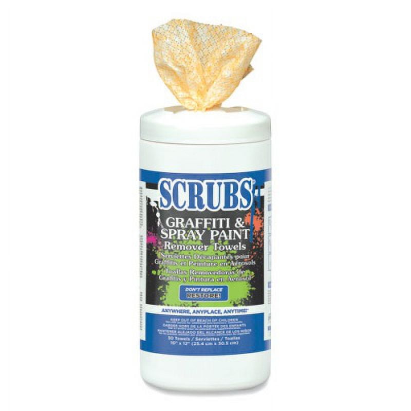 Graffiti and Paint Remover Towels, Citrus, 10 x 12, Neutral Scent, Orange on White, 30/Canister, 6 Canisters/Carton