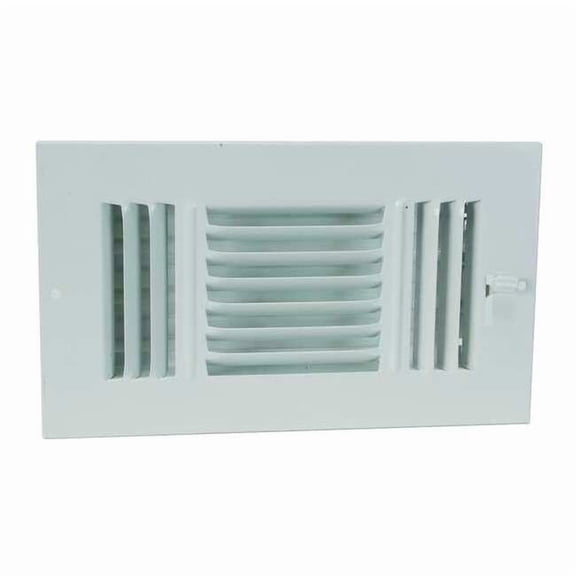 Sidewall/Ceiling Register, 8 in W x 4 in H Opening, White, Steel, Three-Way Airlfow, Surface Mount